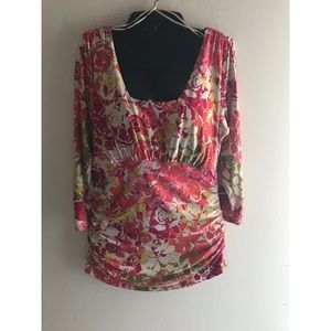 CAbi Floral Print Top Size Large Square Neckline